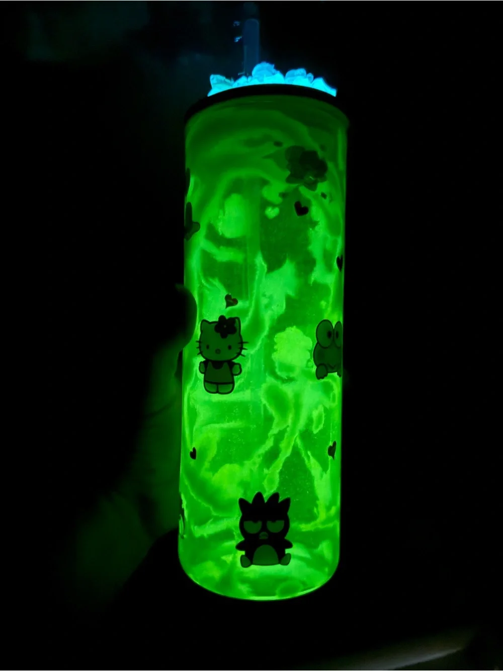 Sanrio Characters 20 oz Skinny Glass Glow Cup with Extra Lid Handmade